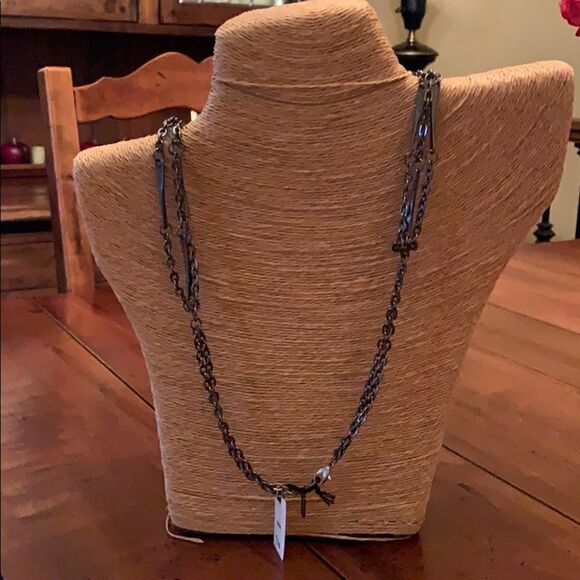 NEW E&M Long Gray/Black Chain Statement Necklace - Picture 2 of 4